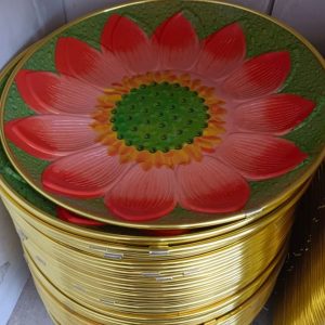 3 unidades de bandeja redonda dorada